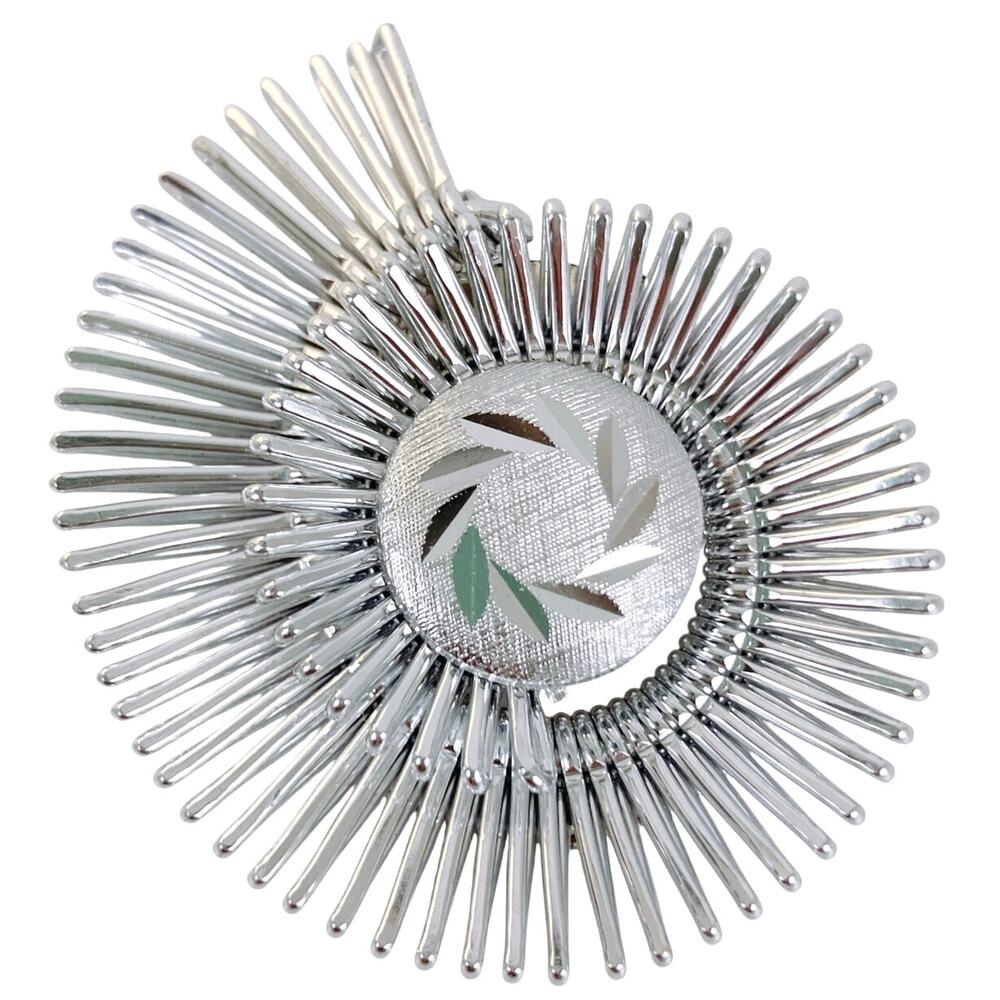 Vintage West Germany Mid Century Atomic Sunburst Scarf Clip Silver Tone